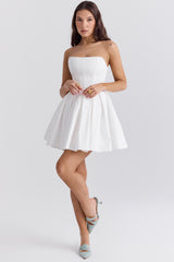 Emmanuela White Strapless Pleated Mini Dress