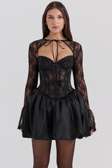 Beauty Black Lace Puffball Mini Dress