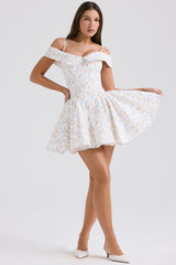 Elida White Posy Print Corset Mini Dress