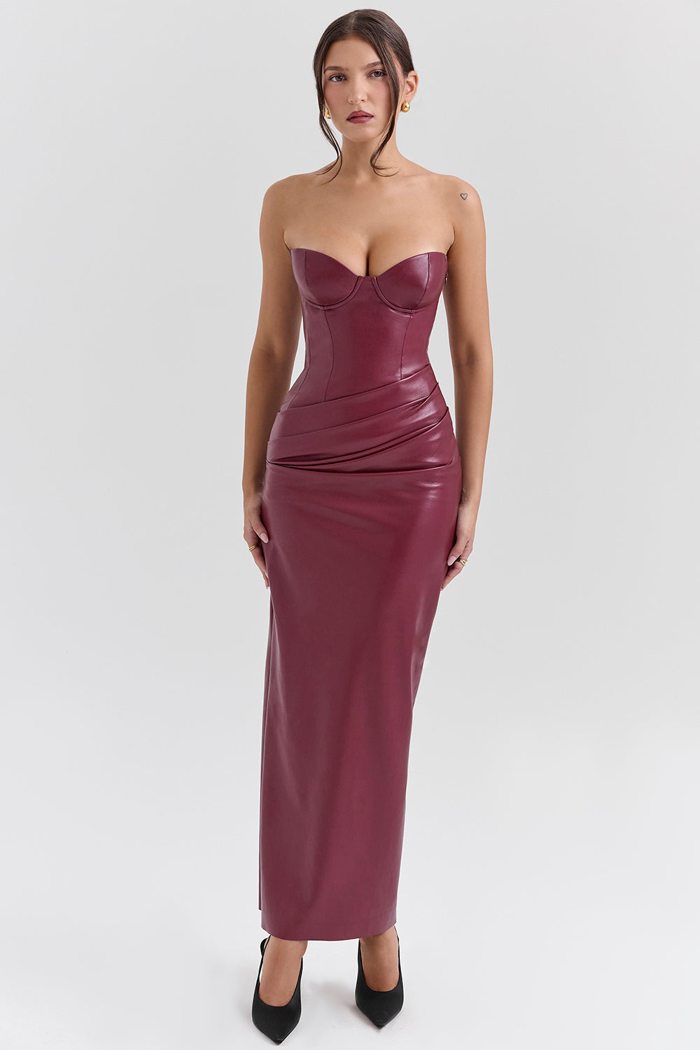 Juliana Cabernet Vegan Leather Midi Dress