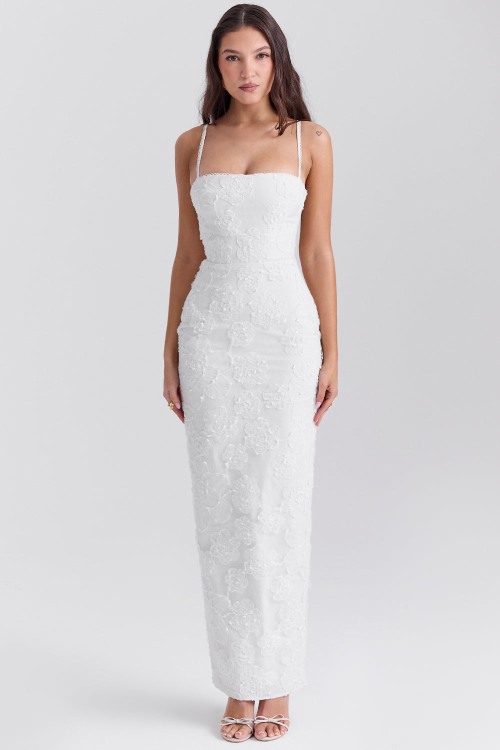 Eva White Floral Lace Maxi Dress