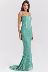 Antonina Jade Lace Corset Maxi Dress