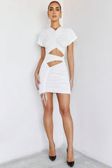 ExhaleMistress Rocks  White Cotton Gathered Cutout Mini Dress - SALE