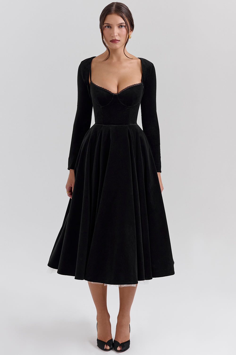 Mademoiselle Black Velvet Tulle Midi Dress + Bolero