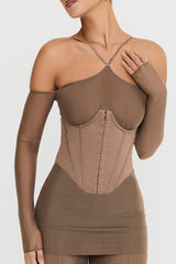 Mistress Rocks Dusty Brown Corset Mini Dress - SALE