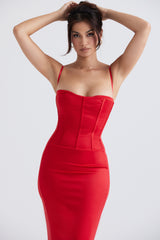 Shani Red Satin Corset Maxi Dress