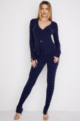 Belong Navy Ribbed Knit Trousers - SALE
