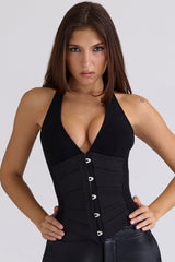 Lia Black Satin Waist Cinch Corset Top