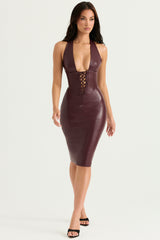 Jaquetta Wine Vegan Leather Midi Dress