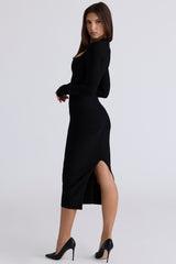 The Naomi Black Long Sleeve Bandage Midi Dress