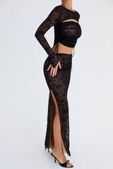 Mistress Rocks Black Lace Maxi Skirt - SALE