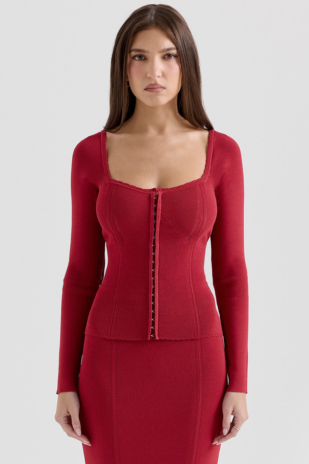 Agatha Red Fitted Long Sleeve Top