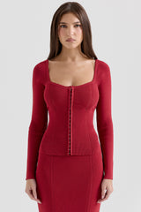 Agatha Red Fitted Long Sleeve Top