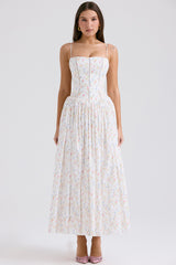 Ysabella White Posy Print Cotton Maxi Sundress