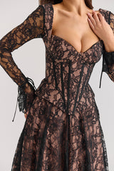 Raquel Black Lace Corset Midi Dress - SALE