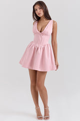 Emmeliette Powder Pink Satin Mini Dress - SALE