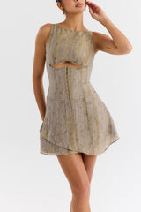 Mistress Rocks Printed Khaki Cutout Mini Dress - SALE