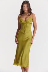 Salma Chartreuse Satin Slip Dress