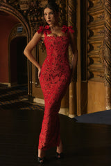 Tiff Holly Red Velvet Lace Maxi Dress