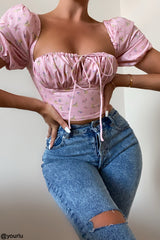Arianna Pink Floral Puff Sleeve Corset