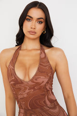 Sabine Cocoa Swirl Print Halter Bodysuit