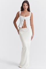 Sydel White Satin Bias Cut Maxi Skirt