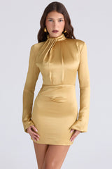 Amala Gold Long Sleeve Satin Mini Dress