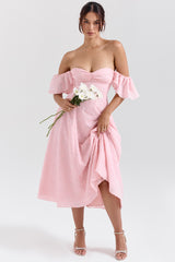 Emma Perfectly Pink Floral Jacquard Midi Dress