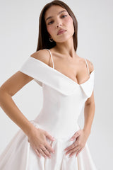 Elida White Twill Off Shoulder Mini Dress