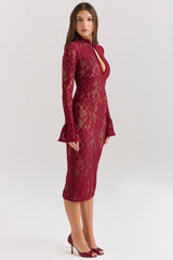 Pierette Berry Lace Midi Dress