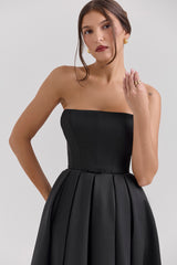 Contessa Black Strapless Satin Corset Midi Dress - SALE