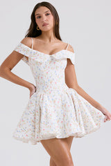Elida White Posy Print Corset Mini Dress