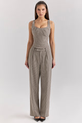 Hayden Brown Puppytooth Wide Leg High Waist Tailored Trousers