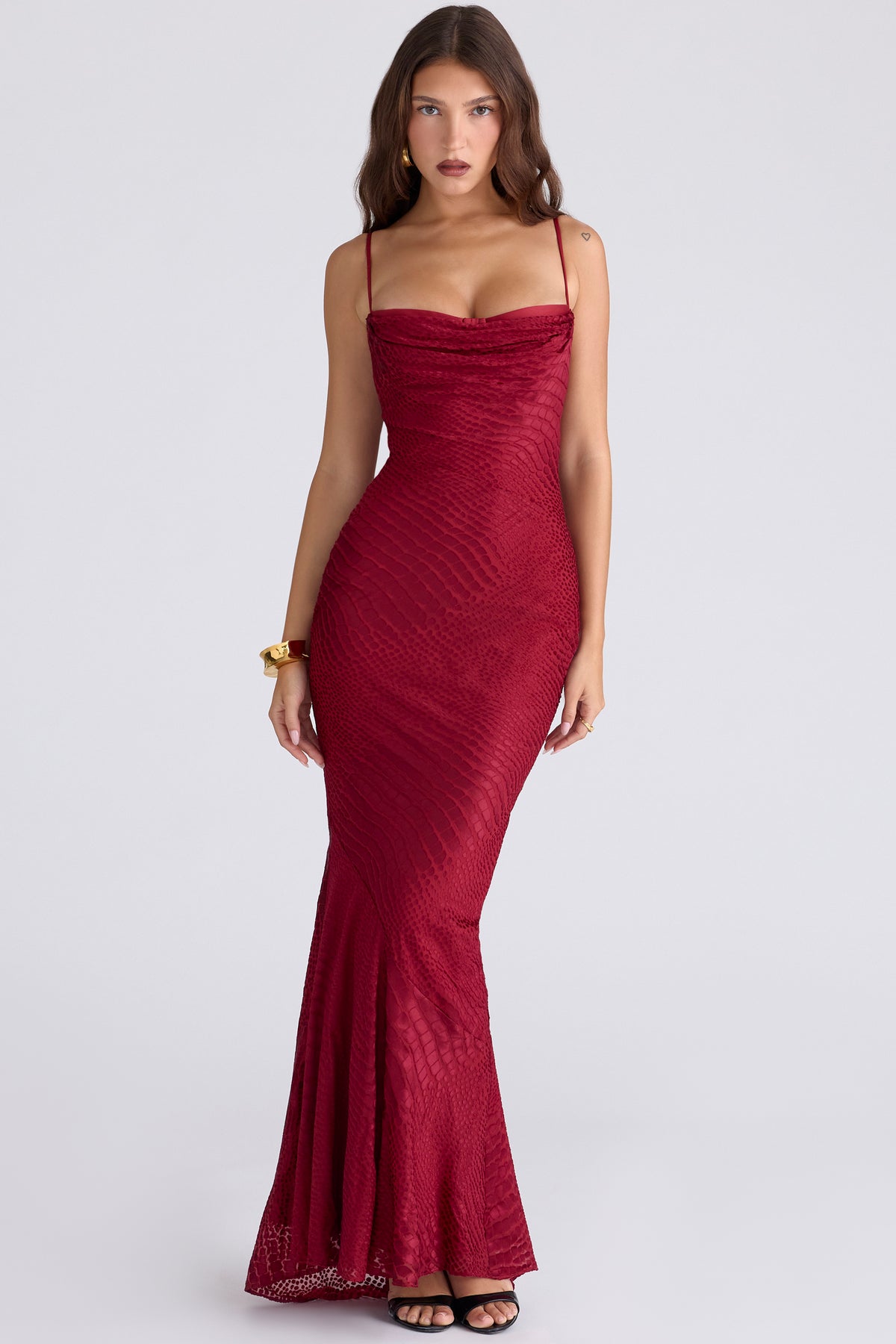 Nalani Deep Red Devoré Satin Maxi Gown - Limited Edition