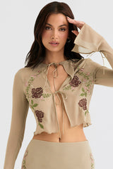 Asra Artichoke Floral Tie Front Top
