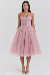Darling French Rose Tulle Midi Dress - SALE