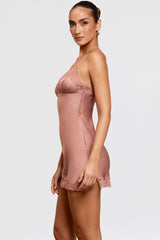Nia Rose Pink Satin & Lace Slip Dress