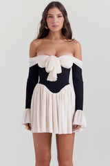 Alana Black & Cream Off Shoulder Dress
