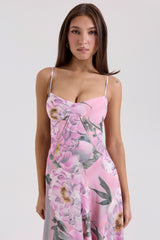 Seren Pink Floral Print Lace Back Maxi Dress