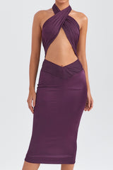 Mistress Rocks Aubergine Peekaboo Midi Dress - SALE
