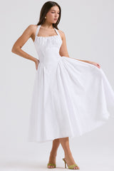 Adabella White Cotton Halter Sundress