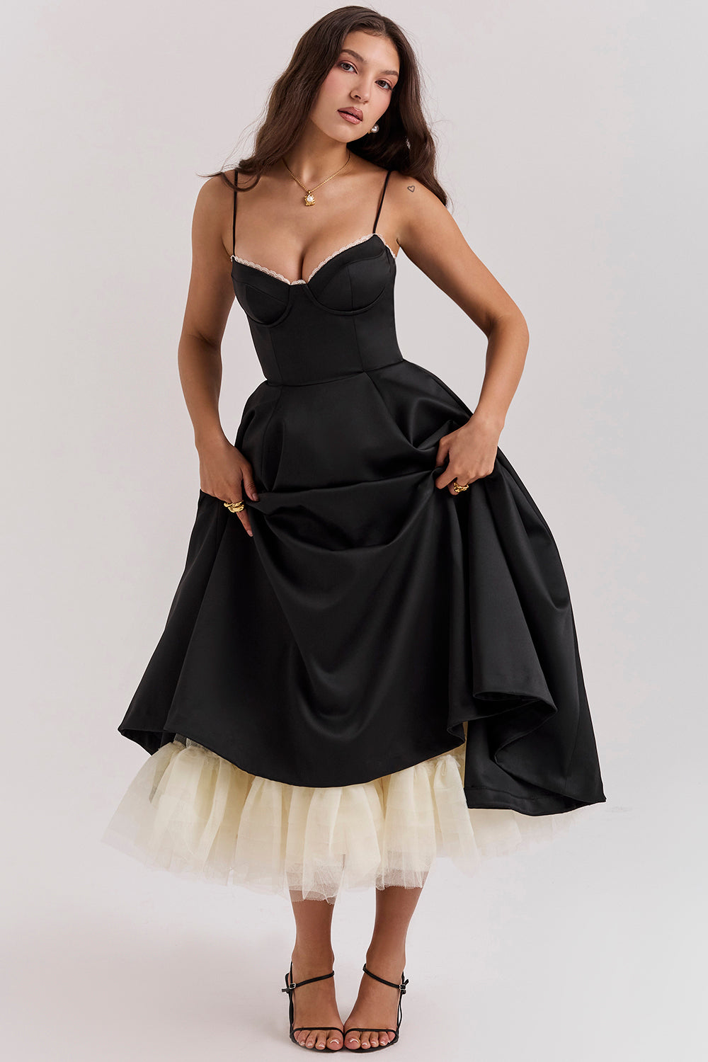 Mademoiselle Black Tulle Midi Dress