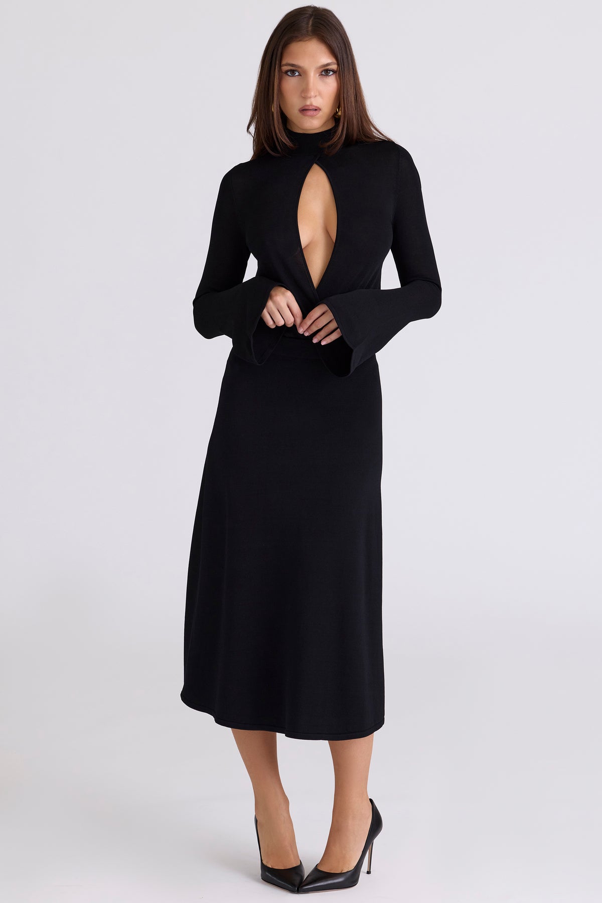 Asti Black A-Line Midi Skirt