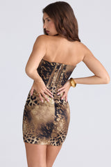 Laila Leopard Print Satin Strapless Mini Dress