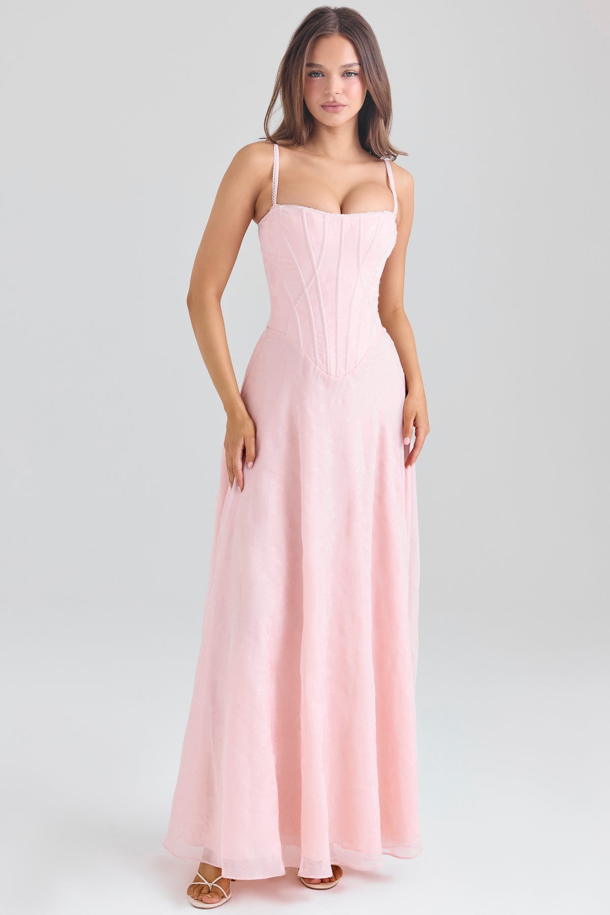 Esme Blush Pink Lurex Chiffon Maxi Dress