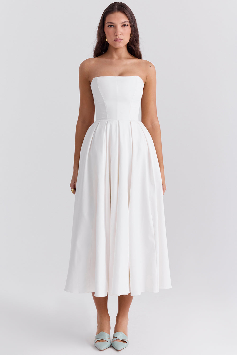 Audrey White Strapless Midi Sundress