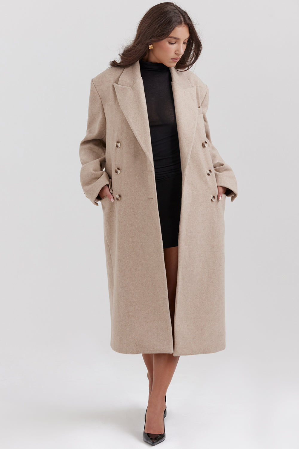 Carter Oatmeal Double Breasted Coat