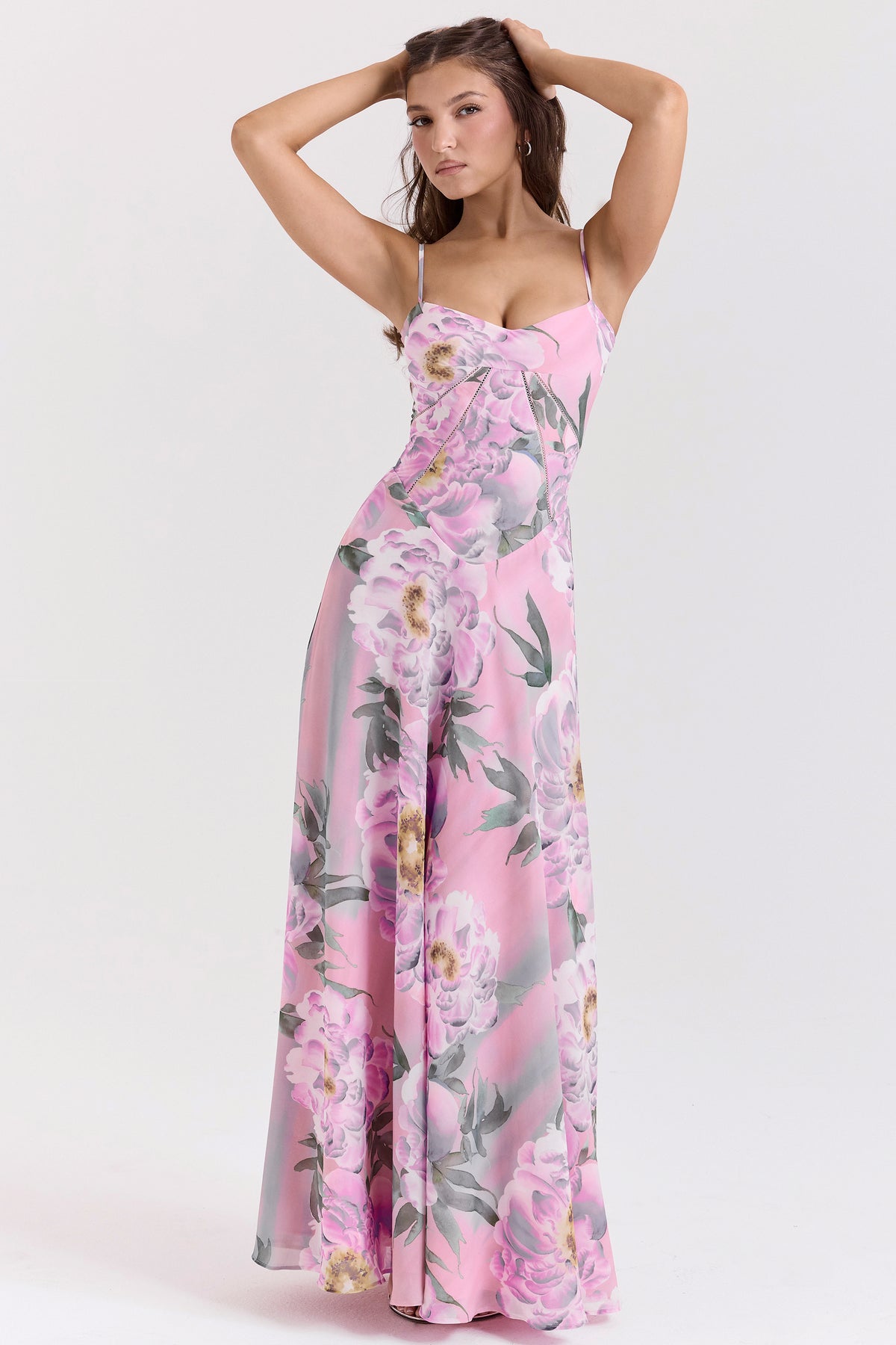 Seren Pink Floral Print Lace Back Maxi Dress