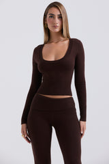 Raquel Chocolate Cashmere Blend Scoop Neck Top - SALE