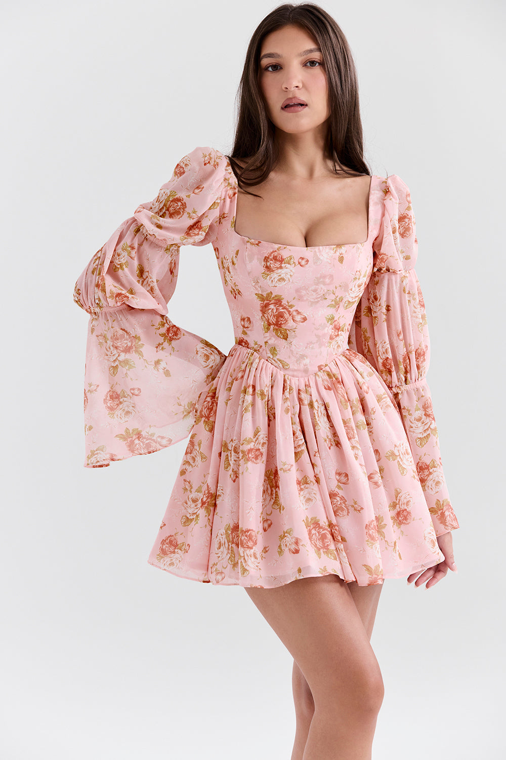 Sancia English Vintage Rose Print Puff Sleeve Mini Dress